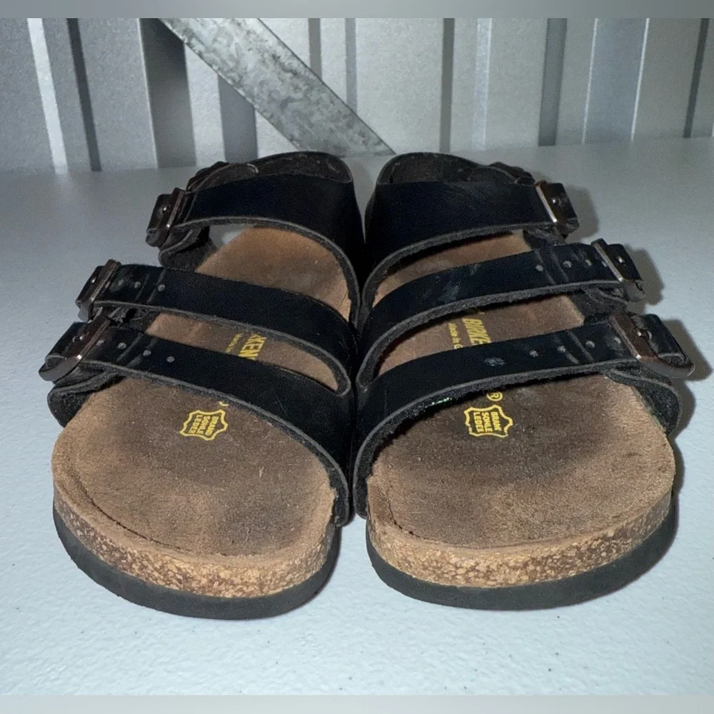 Birkenstock kids black leather three-strap slingback sandals unisex size 13